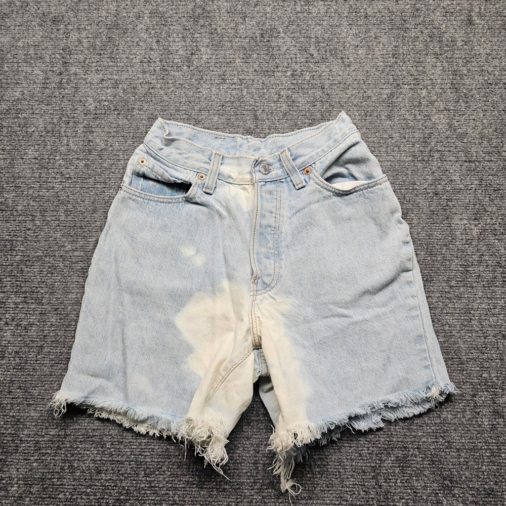 Vintage Levis 750 High Waisted Denim Cut Off Shorts Light Wash Bleach Size 5 USA